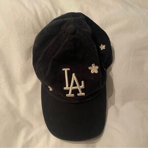 Embroidered LA Black Cap with Floral Details